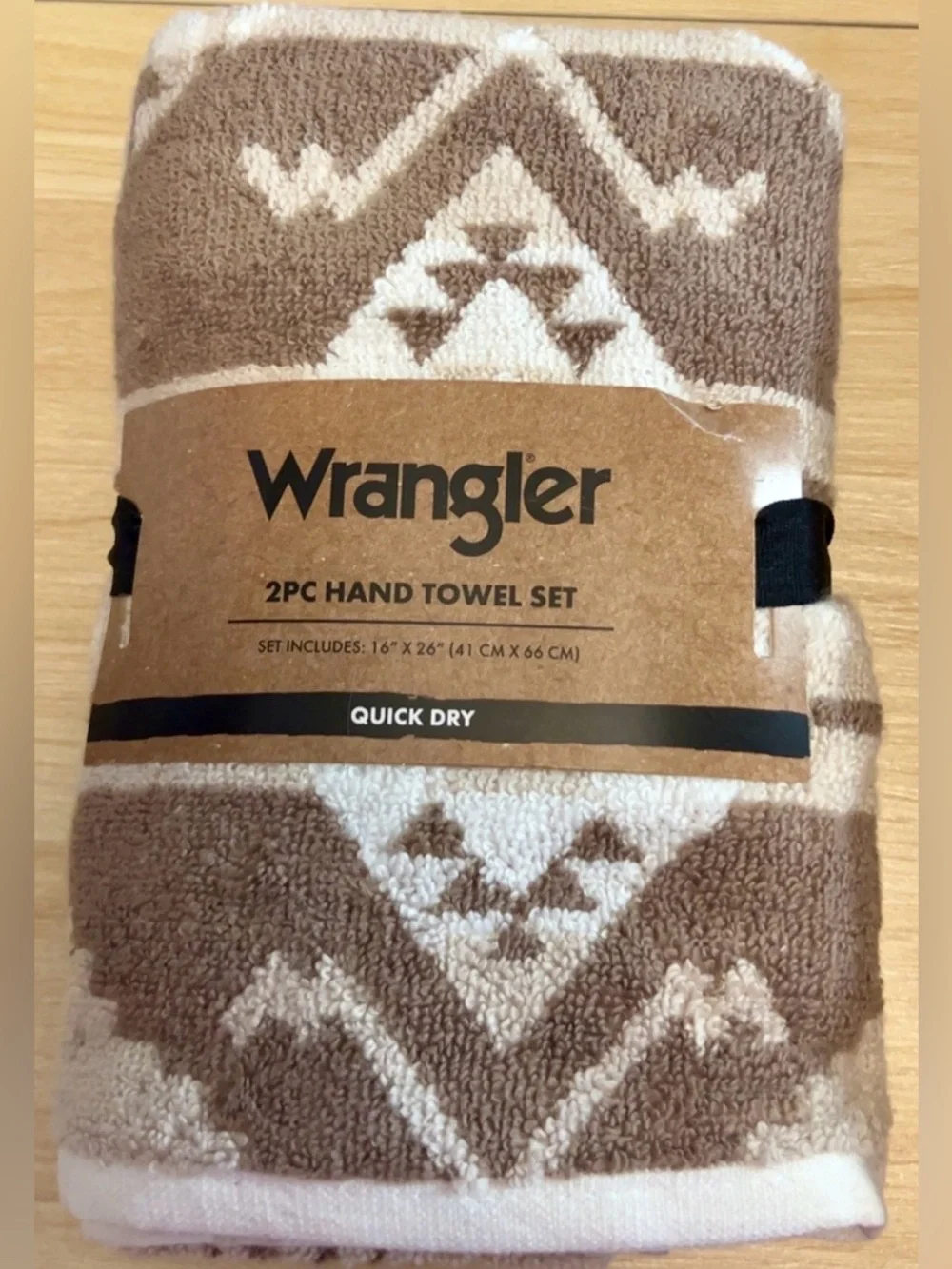 Wrangler Taupe & Cream Southwestern 2-pc Hand Towel Set and 2 Bath Towels.